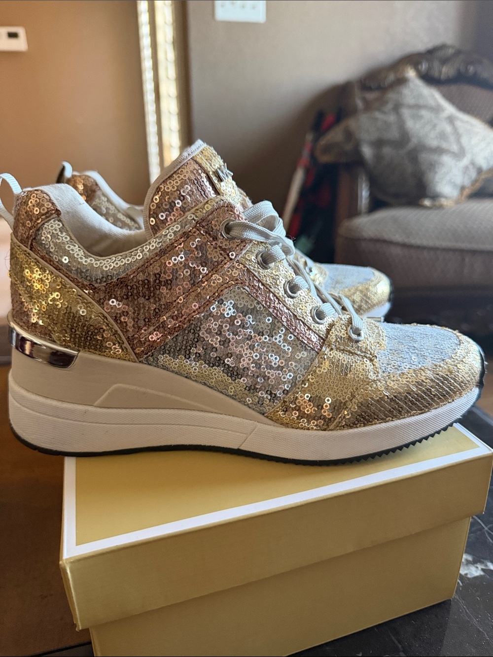 Michael Kors Gold Sequin Platform Sneakers